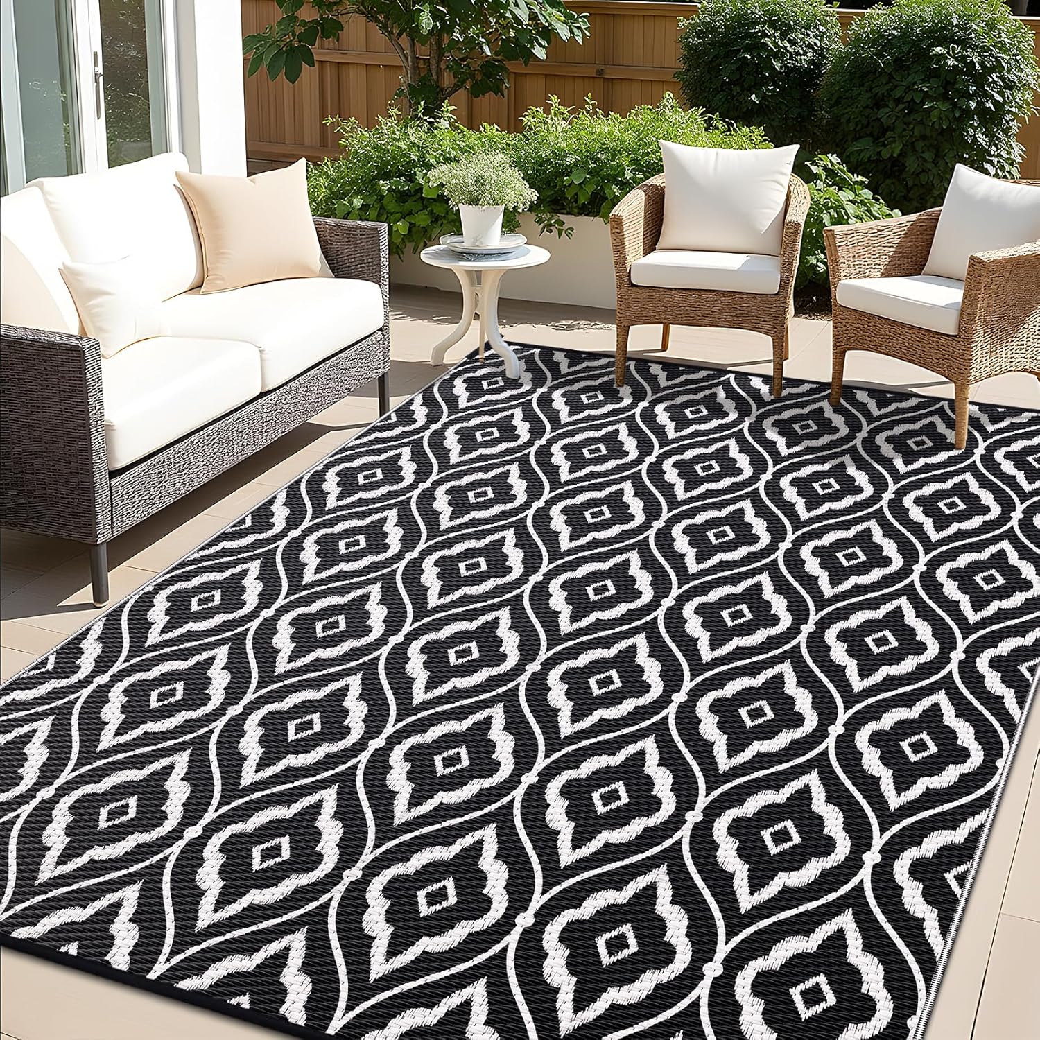 OLANLY Outdoor Rug 5x8 ft Waterproof, Outdoor Plastic Straw Rug with Geometric Pattern Clearance