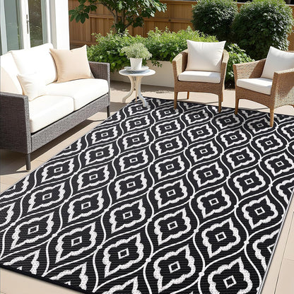 OLANLY Outdoor Rug 5x8 ft Waterproof, Outdoor Plastic Straw Rug with Geometric Pattern Clearance