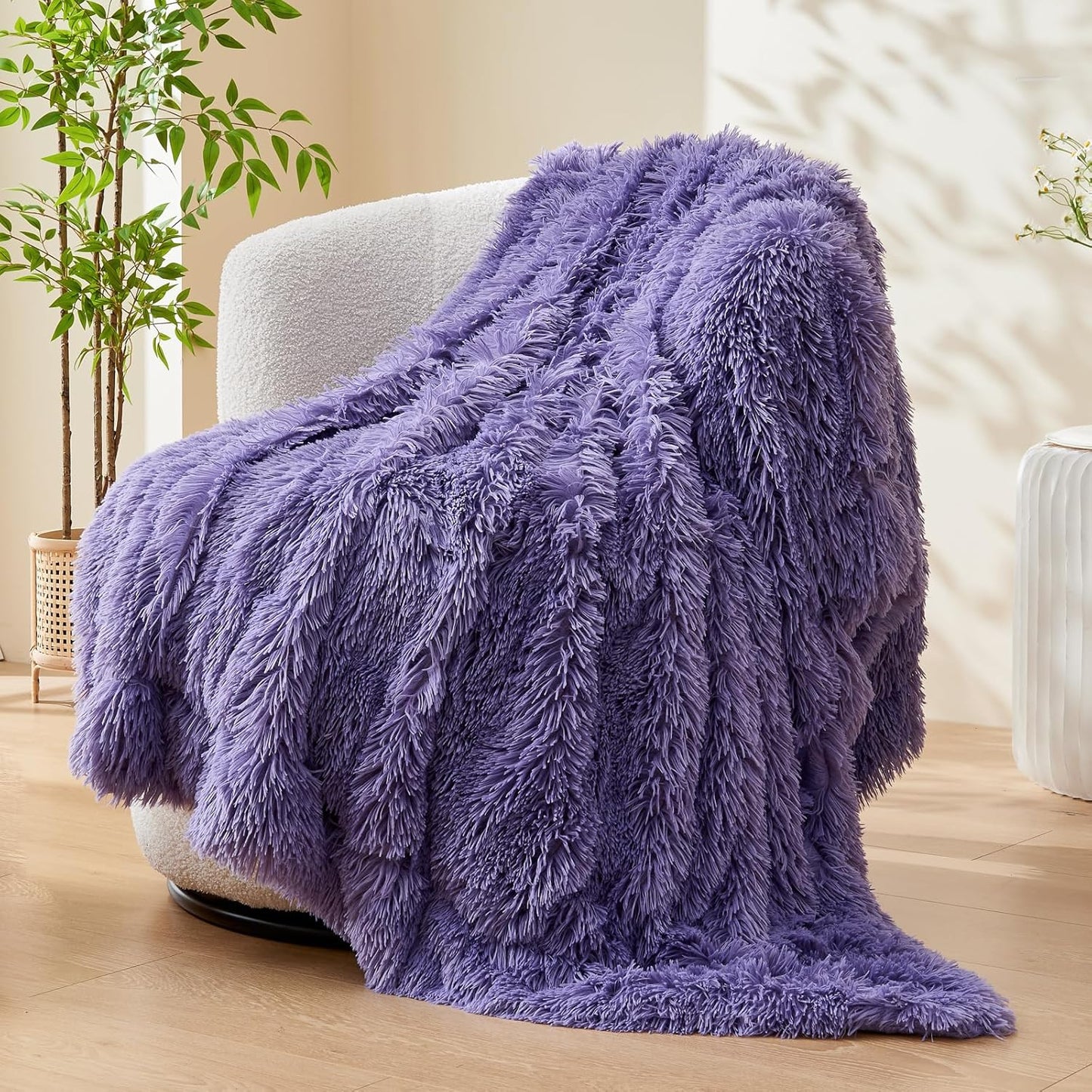 GONAAP Fuzzy Faux Fur Throw Blanket Twin Size Lavender Super Soft Cozy Plush Fuzzy Shaggy Blanket