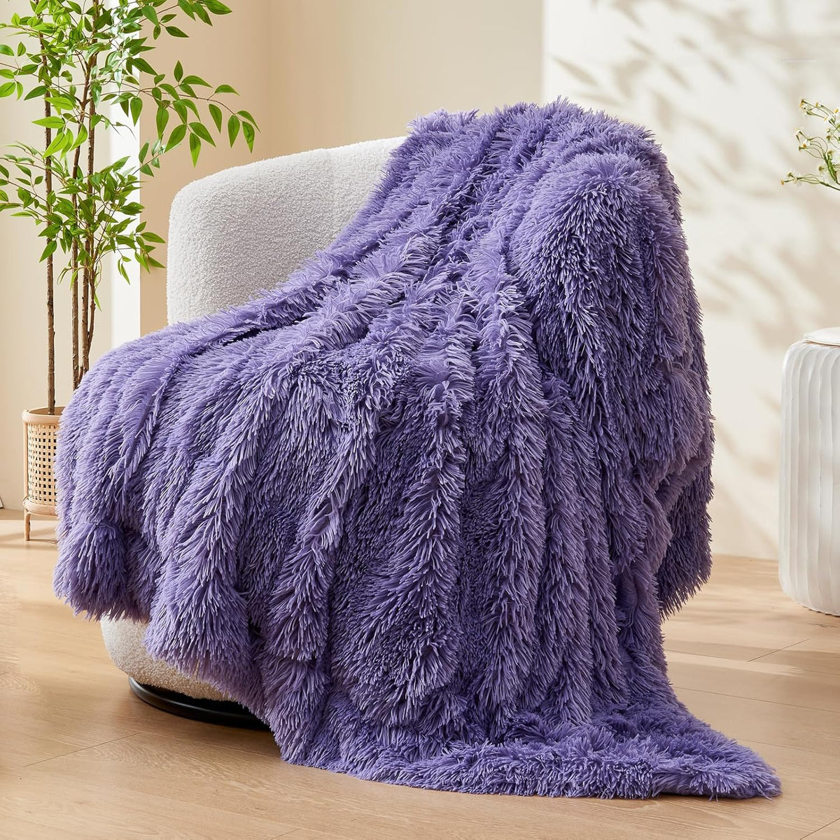 GONAAP Fuzzy Faux Fur Throw Blanket Twin Size Lavender Super Soft Cozy Plush Fuzzy Shaggy Blanket