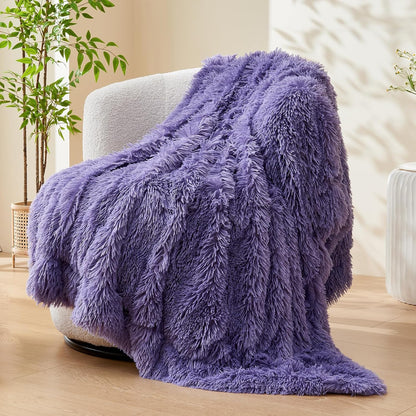 GONAAP Fuzzy Faux Fur Throw Blanket Lavender Super Soft Cozy Plush Fuzzy Shaggy Blanket for Couch