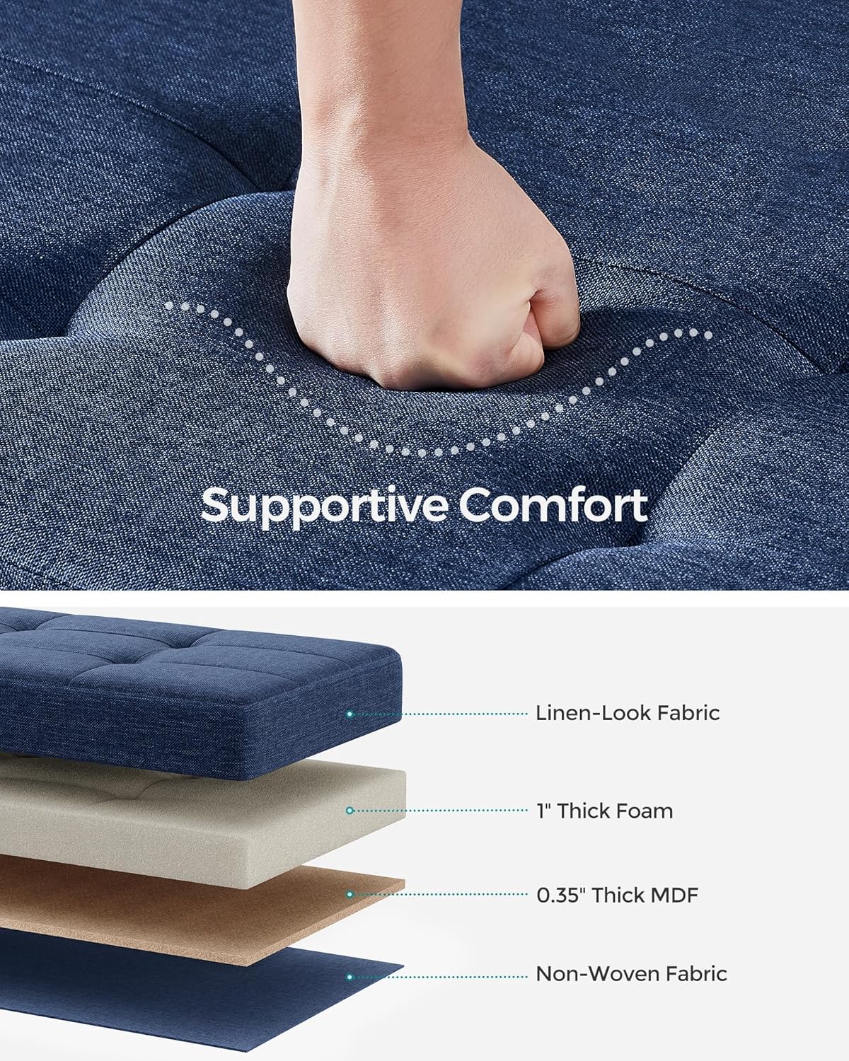 SONGMICS Storage Ottoman Bench, Foldable Foot Rest with Legs, 15 x 43 x 15.7 Inches, End of Bed