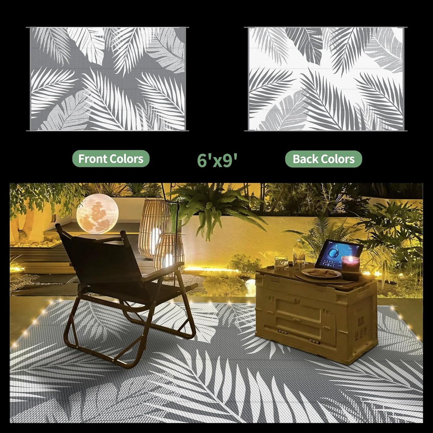 GENIMO Outdoor Rug 6' x 9' Waterproof for Patios Clearance, Reversible Outdoor Plastic Straw