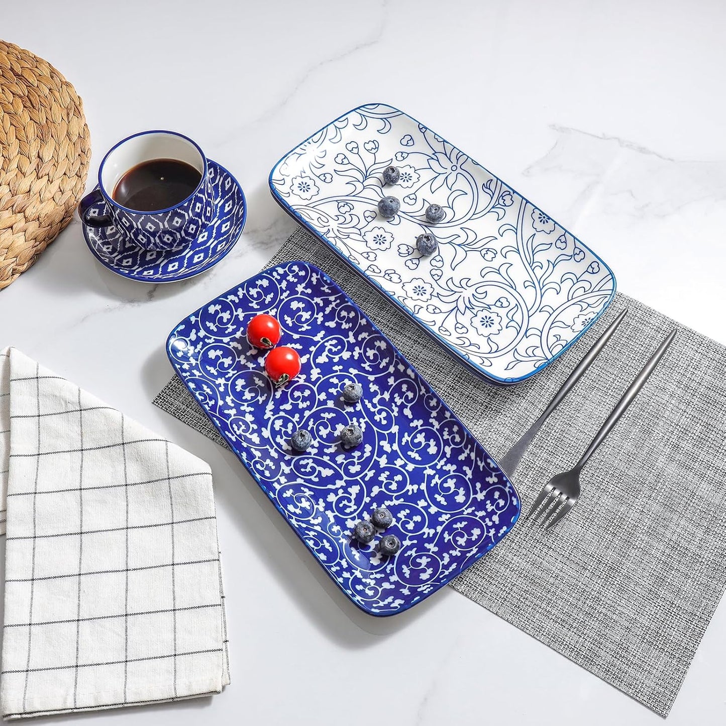 Selamica Ceramic Serving Platters, 12 Inch Serving Trays for Party Entertaining, Large Rectangular