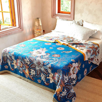 Boho Throw Blanket, 100% Organic Cotton Breathable Ultra Soft Bed Quilt Throw - All Season Floral