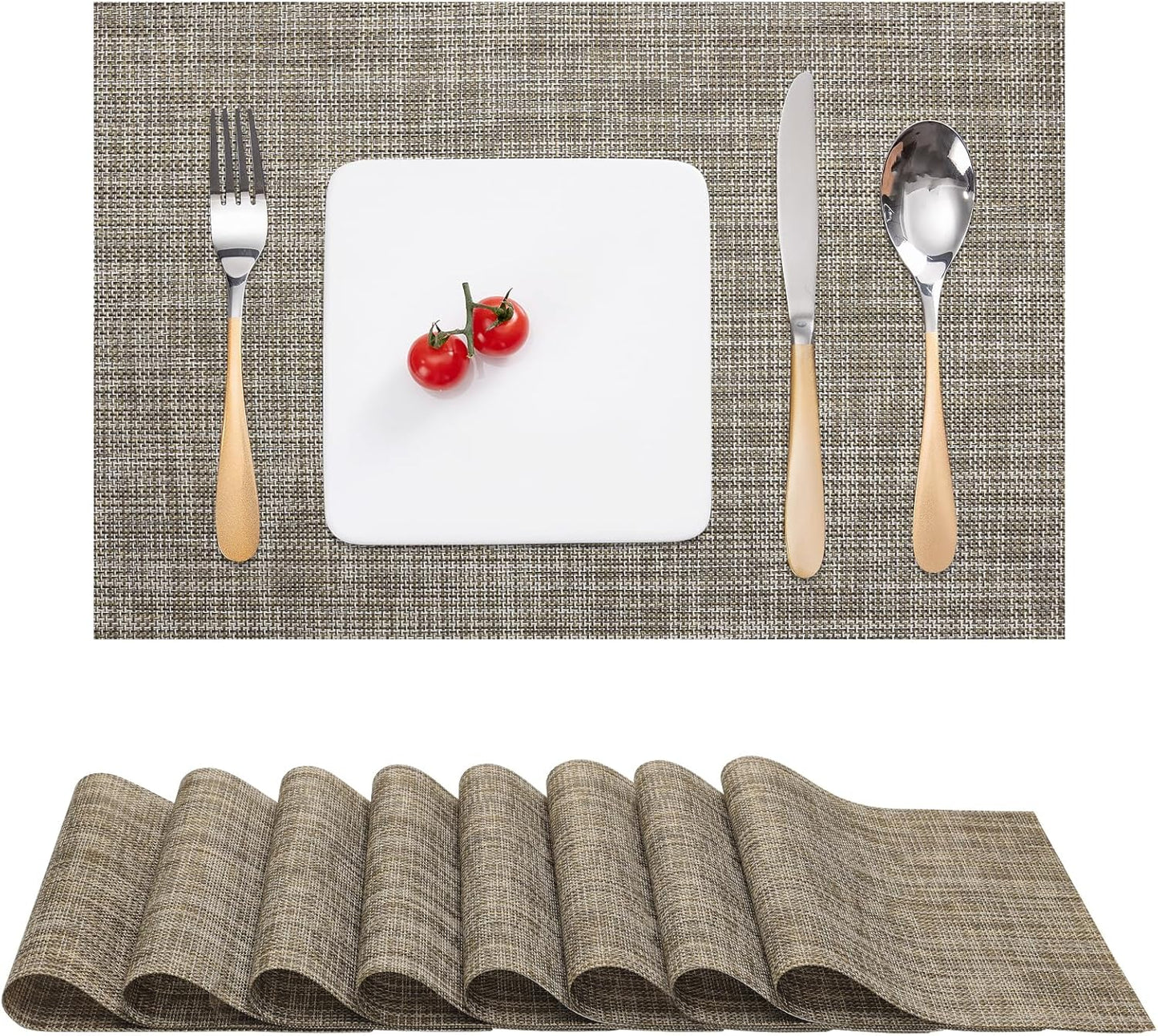 Myir JUN Placemats Set of 8, Vinyl Woven Placemats Place Mats Indoor Set of 8 Washable Table Mats