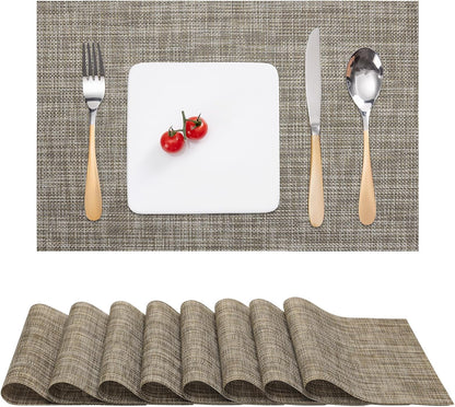 Myir JUN Placemats Set of 8, Vinyl Woven Placemats Place Mats Indoor Set of 8 Washable Table Mats