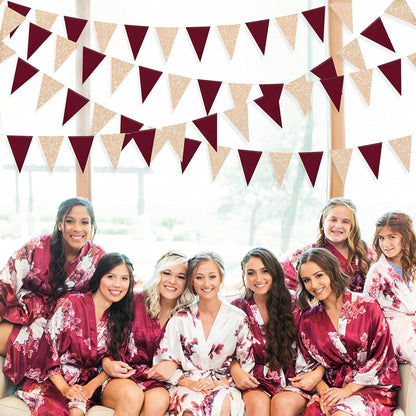 Burgundy Party Decorations Maroon Champagne Gold Triangle Banner Flag Bunting Pennant for Birthday