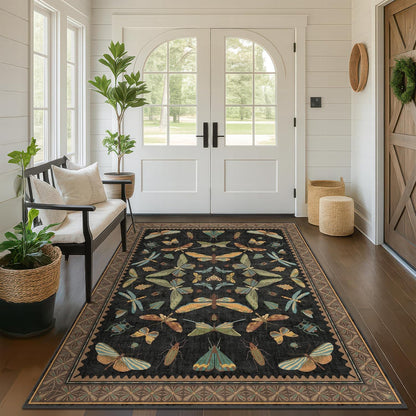 5x8 Black Rug for Bedroom - Boho Large Entryway Rug for Living Room, Under Small Dining Table, Dark