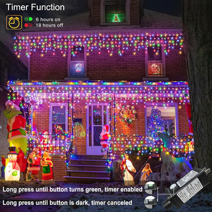 Colored Christmas Lights, 66ft 640 LED Icicle Lights for Outside House with Connectable Clear Wire
