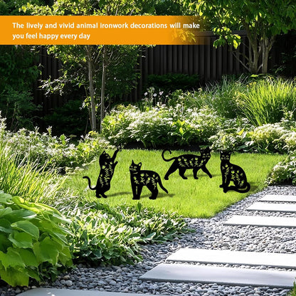 4 Pack Cat Metal Garden Decorative Stakes, Weather Proof Silhouette Statues for Yard, Patio,Outdoor