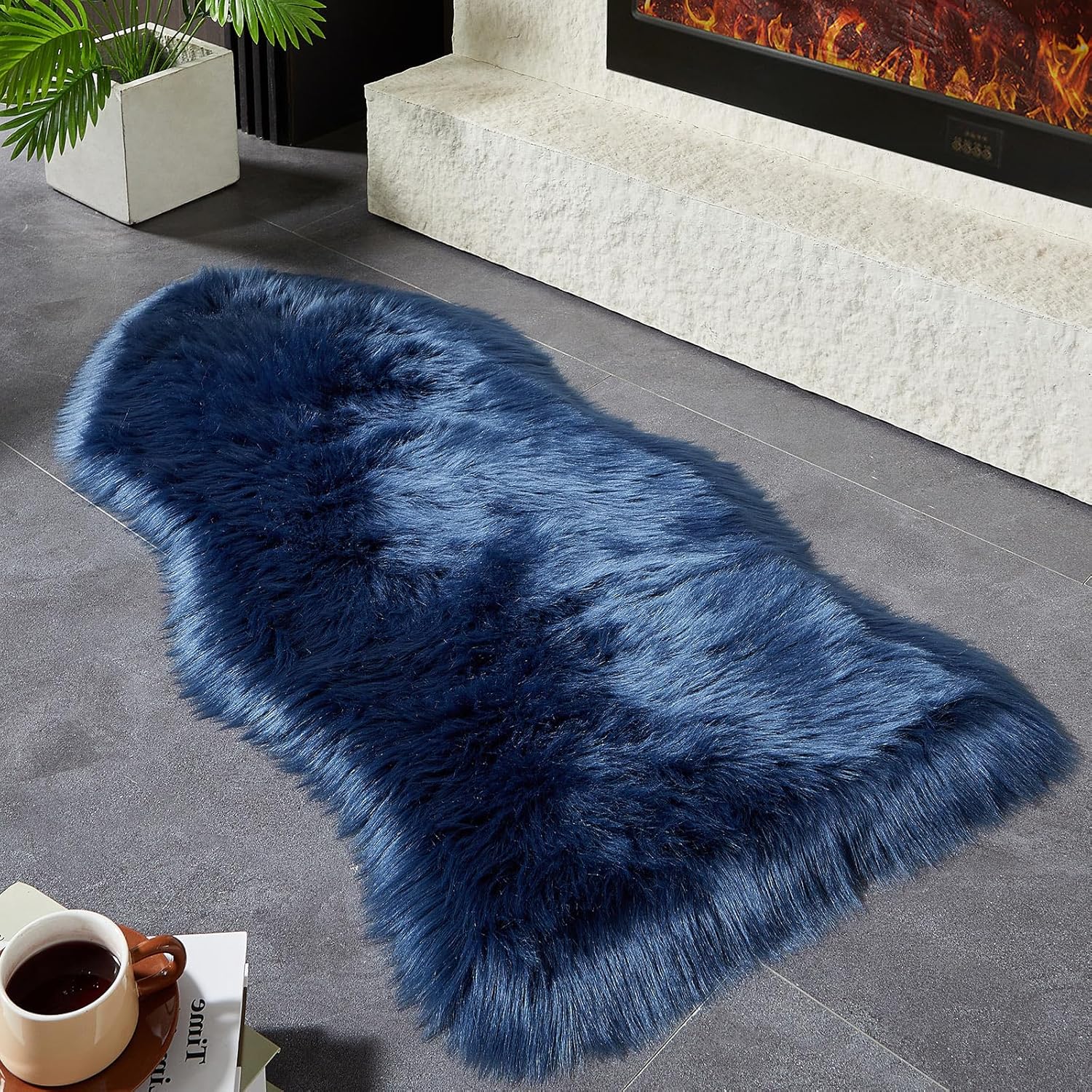 AMTOVO Faux Fur Rug, Dark Blue Area Rug, Fluffy Sheepskin Rug, Fuzzy Ultra Soft 2 x 4 ft Shag Rugs