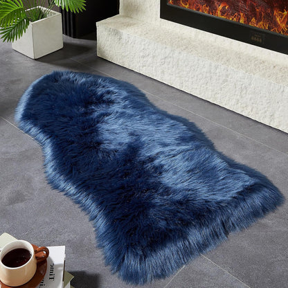 AMTOVO Faux Fur Rug, Dark Blue Area Rug, Fluffy Sheepskin Rug, Fuzzy Ultra Soft 2 x 4 ft Shag Rugs