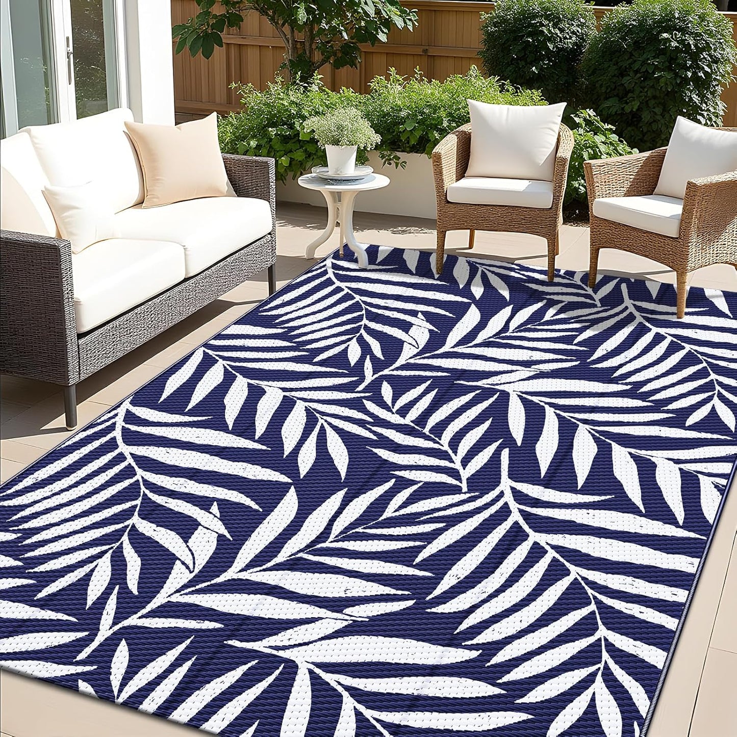 OLANLY Waterproof Outdoor Rug 5x8 ft, Reversible Outdoor Plastic Straw Rug with Leaf Pattern, RV