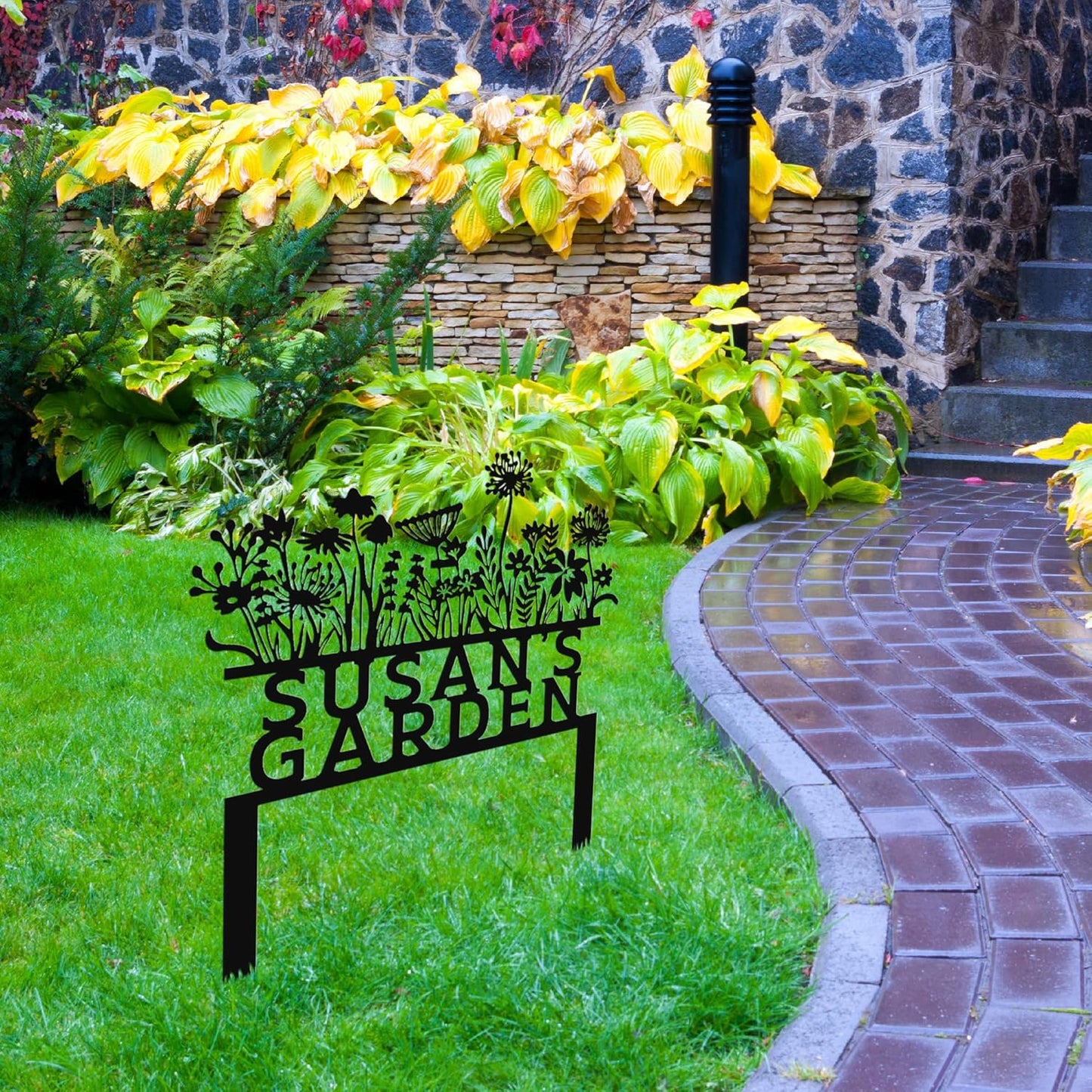 Custom Flowers Metal Garden Decor, Sign for Flower Beds, Personalized Flowers Garden Sign with