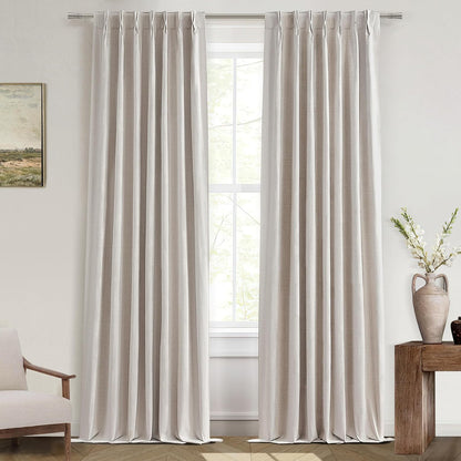 Primitive Curtain 108 Inch Long 2 Panels Burg,Pinch Pleated Cream Linen Blended 9 ft Floor Length
