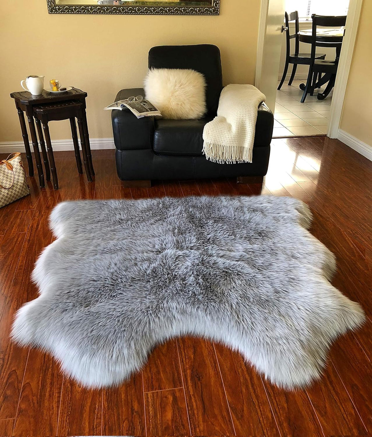 LAMBZY Faux Sheepskin Hypoallergenic Free Shape Silky Shag Rug, Luxury Shaggy Silky Plush Carpet