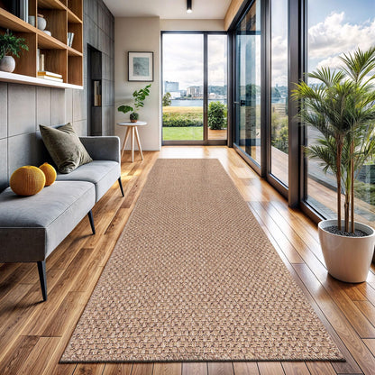 CAMILSON Indoor and Outdoor Runner Rug Natural Solid Boho Woven Design Easy-Cleaning Non Shedding