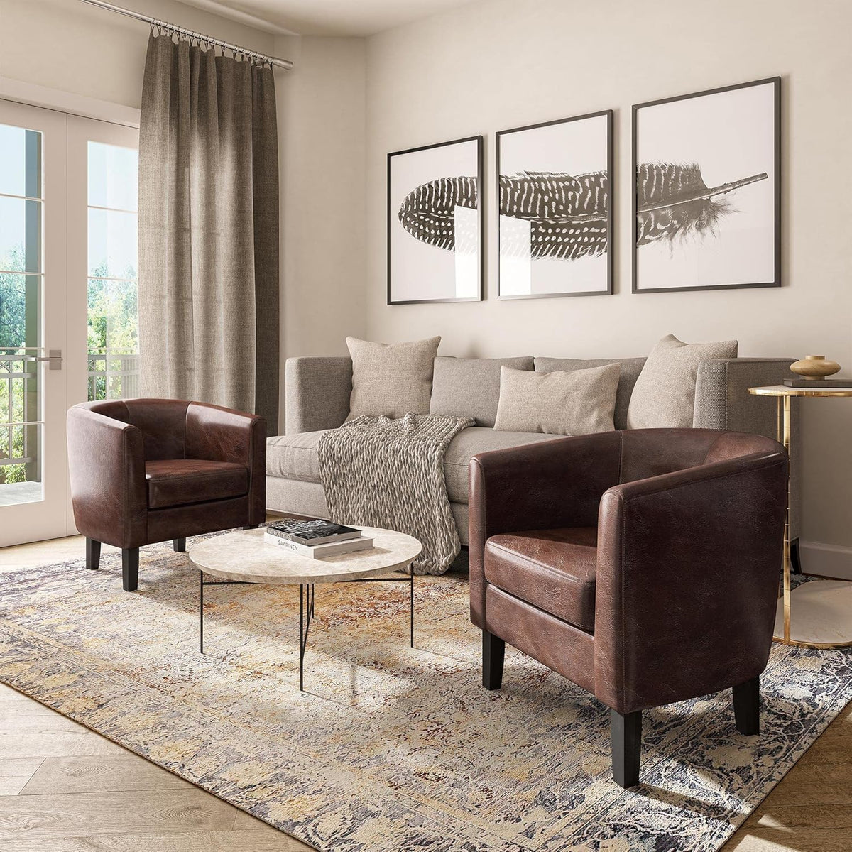 BELLEZE Accent Barrel Chair, Club Tub Sofa Corner Chair with Flared Legs and Cozy Soft Padding for