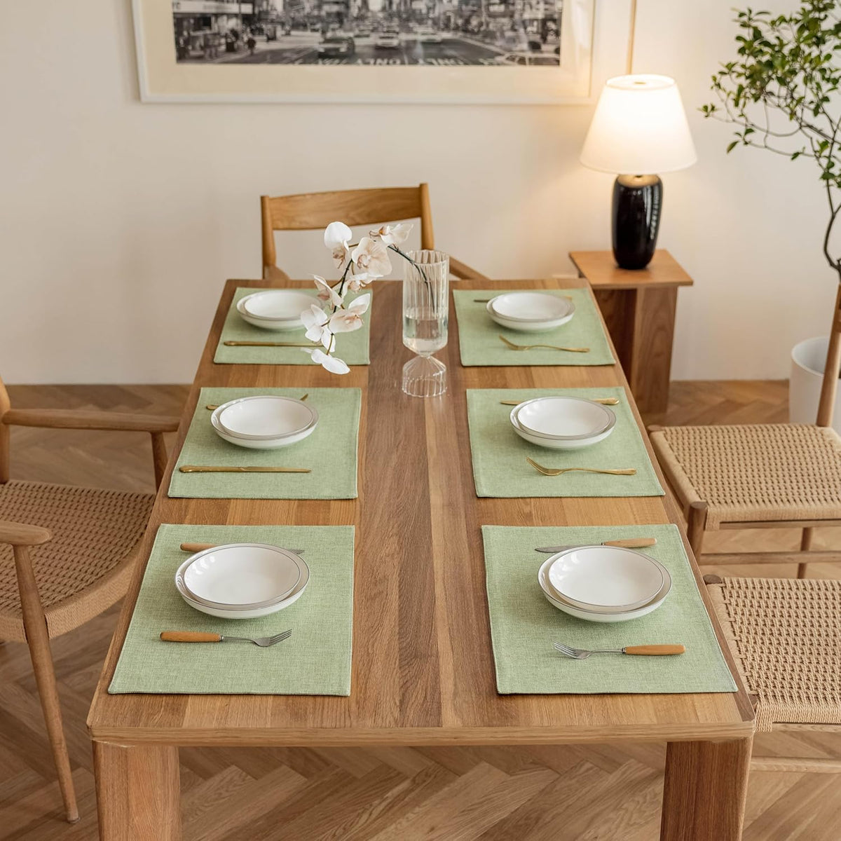 Demetex Green Placemats Set of 6 Washable Place Mats Heat Resistant Table Mats Sage Placemat for