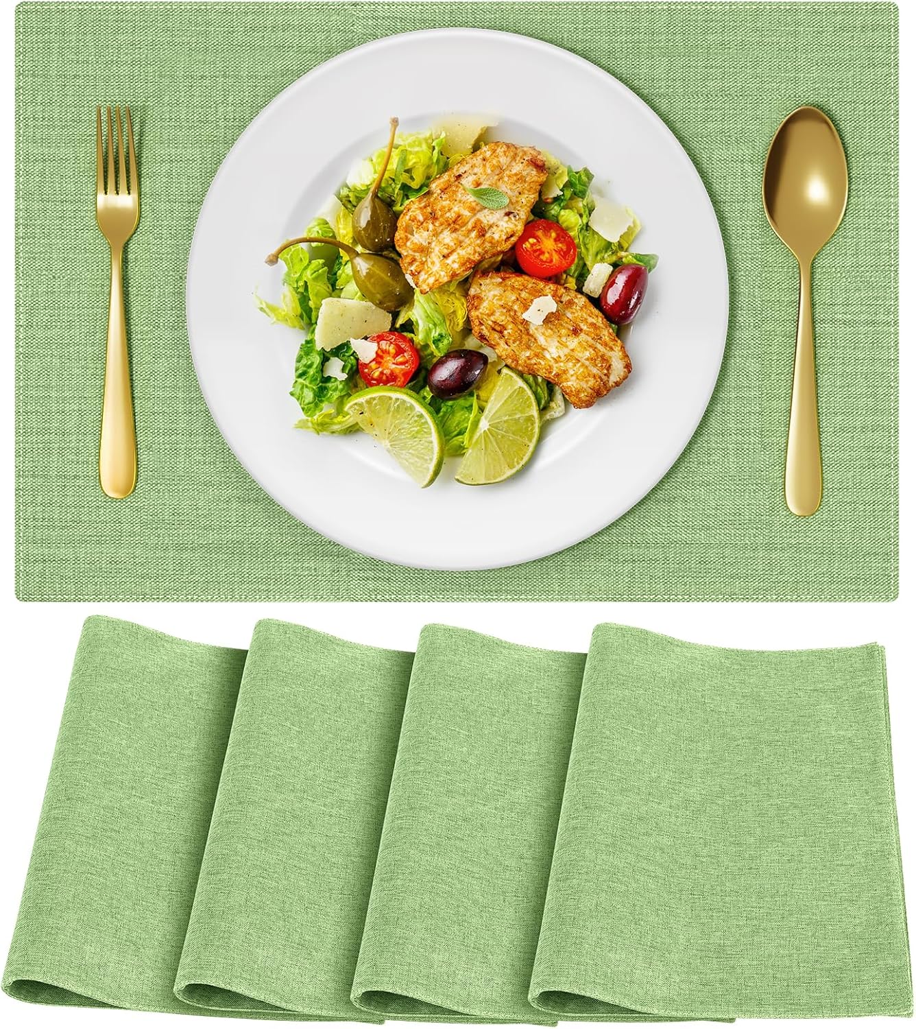 Cloth Placemats, Set of 4 Heat-Resistant Cotton Linen Blend Double Layered Machine Washable Place