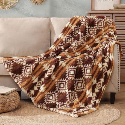 CASAAGUSTO Boho Sherpa Blanket, Aztec Twin Blanket,Ultra Soft, Warm, Cozy, Plush, Thick Fleece