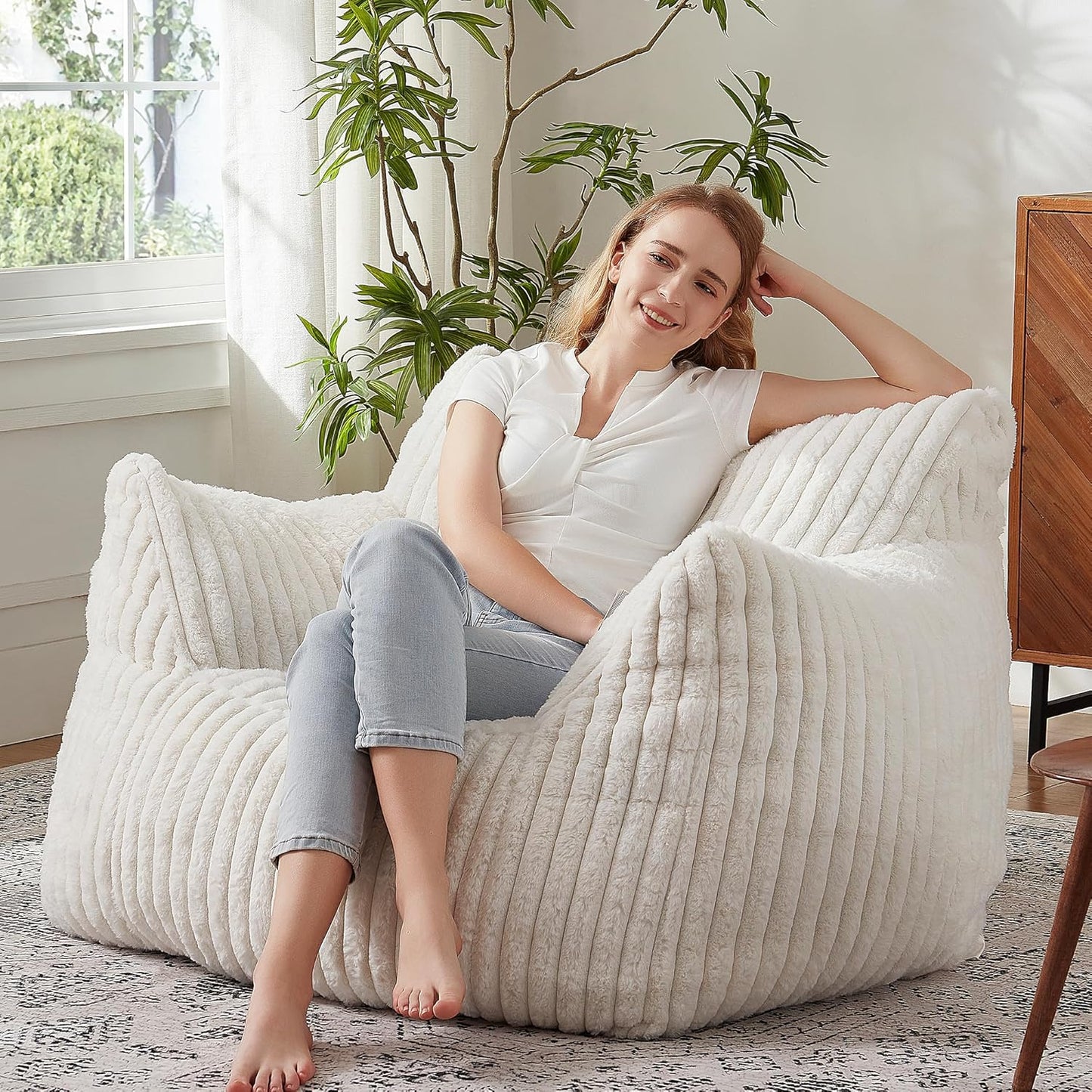 Giant Bean Bag Chairs for Adults with Filling Plush Fluffy Bean Bag Chairs for Teens with Armrests