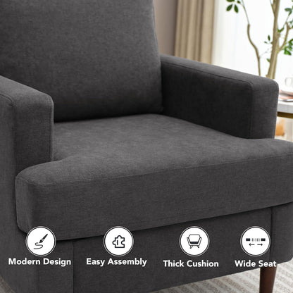 Mid-Century Accent Chair,Modern Linen Fabric Armchair for Living Room,Comfy Upholstered Reading