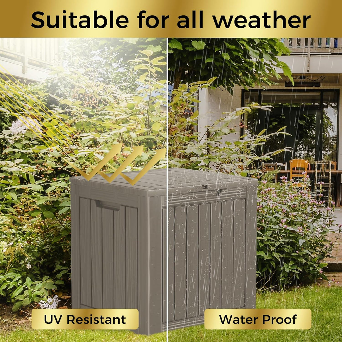 35 Gallon Lockable Resin Deck Box, Waterproof & UV-Resistant Outdoor Storage Box for Outdoor