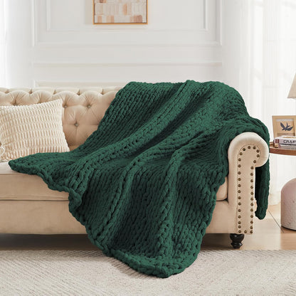 Carriediosa Chunky Knit Throw Blanket 50" X 60", 100% Hand Made Large Chenille Loop Yarn Soft
