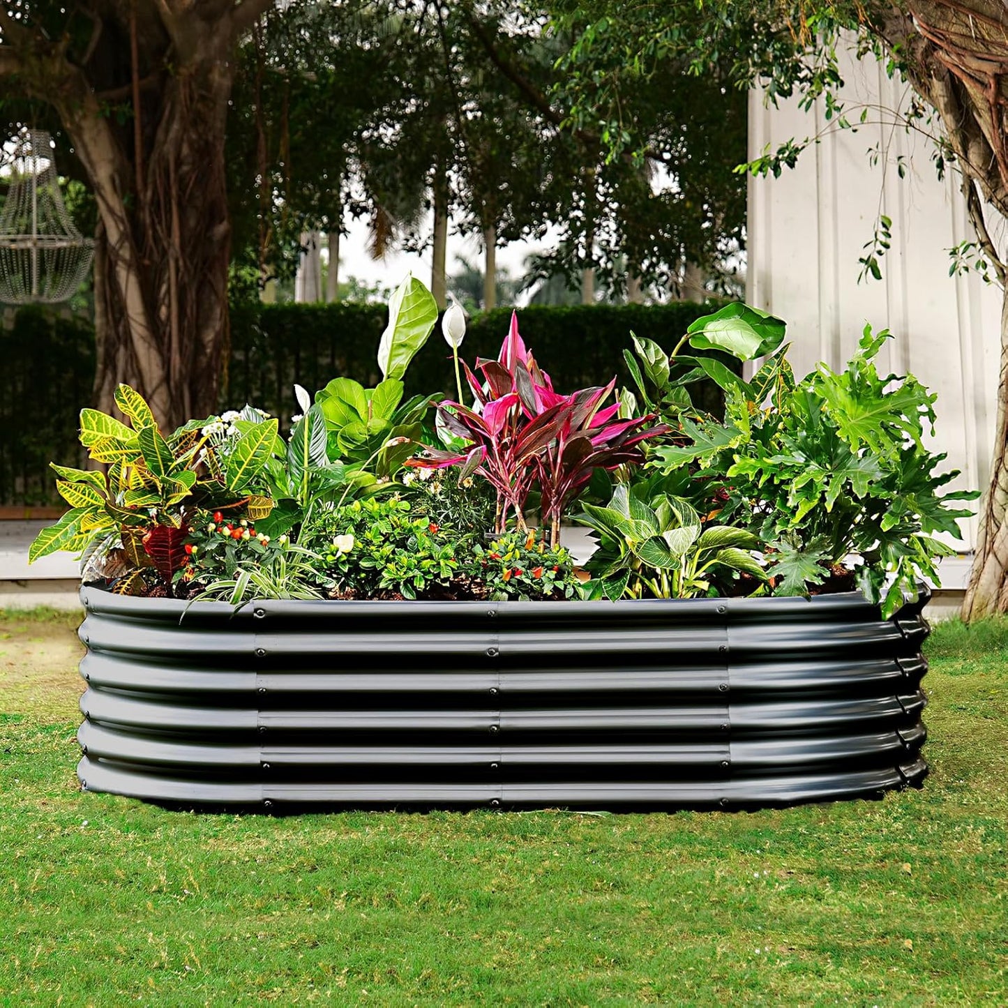 Land Guard 6x3x1.5ft Galvanized Raised Garden Bed Kit, Metal Planter Boxes Outdoor, Oval Metal