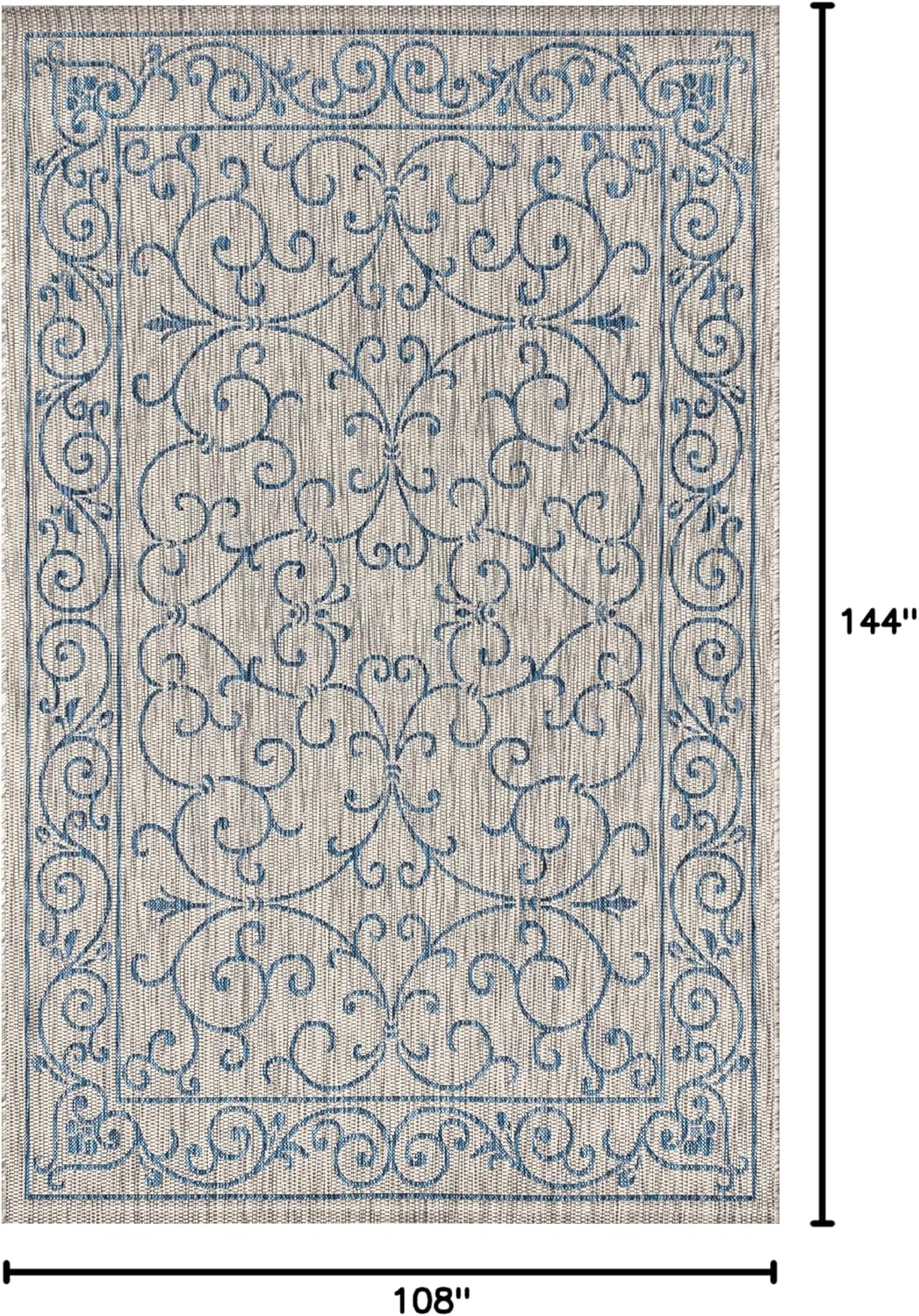 JONATHAN Y Vintage Filigree Indoor Outdoor Area Rug 9X12 Gray/Navy, Charleston Textured Weave for