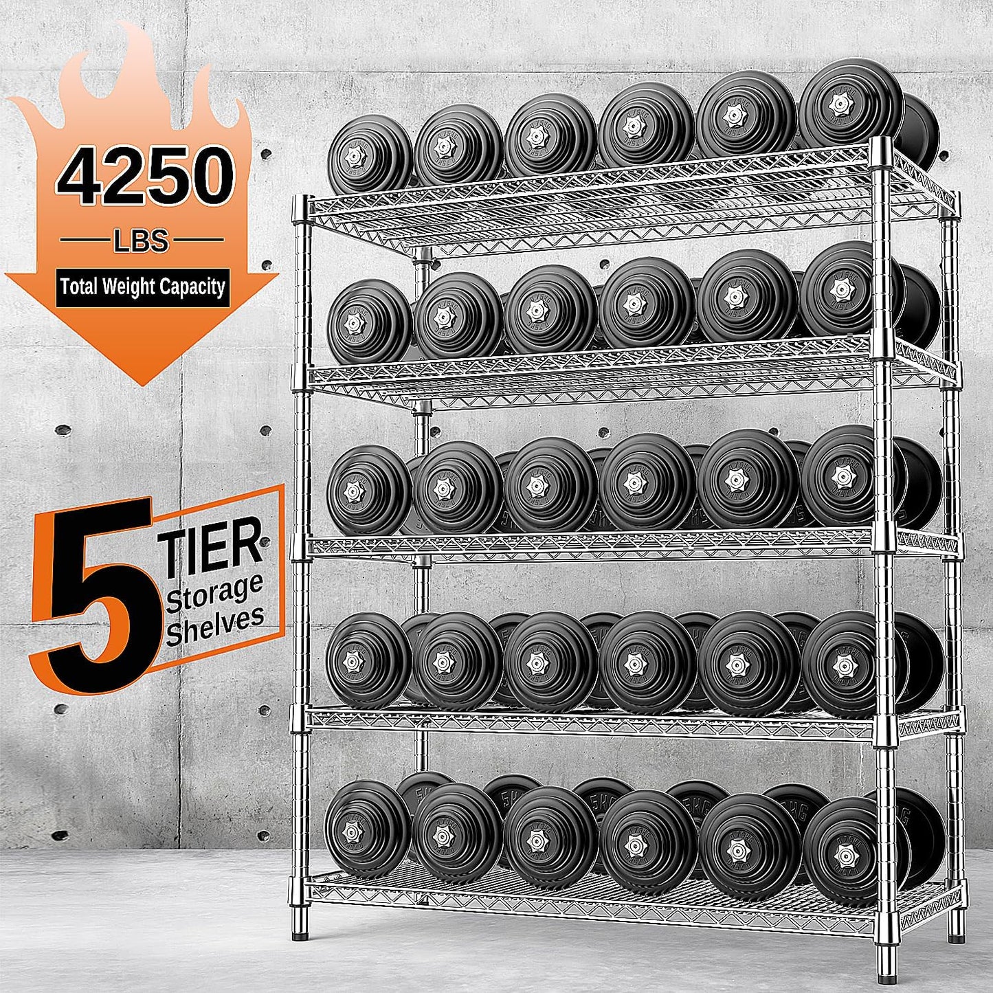 IZEUK 4250 LBS Garage Shelving Wide Storage Shelves 5 Tier Metal Shelves Heavy Duty Adjustable