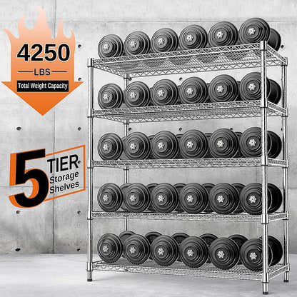 IZEUK 4250 LBS Garage Shelving Wide Storage Shelves 5 Tier Metal Shelves Heavy Duty Adjustable