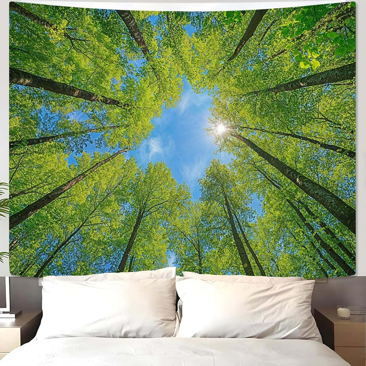 AMM Nature Forest Tree Celling Tapestry Lush Green Treetops Sunlit Tapestry for Bedroom Aesthetic