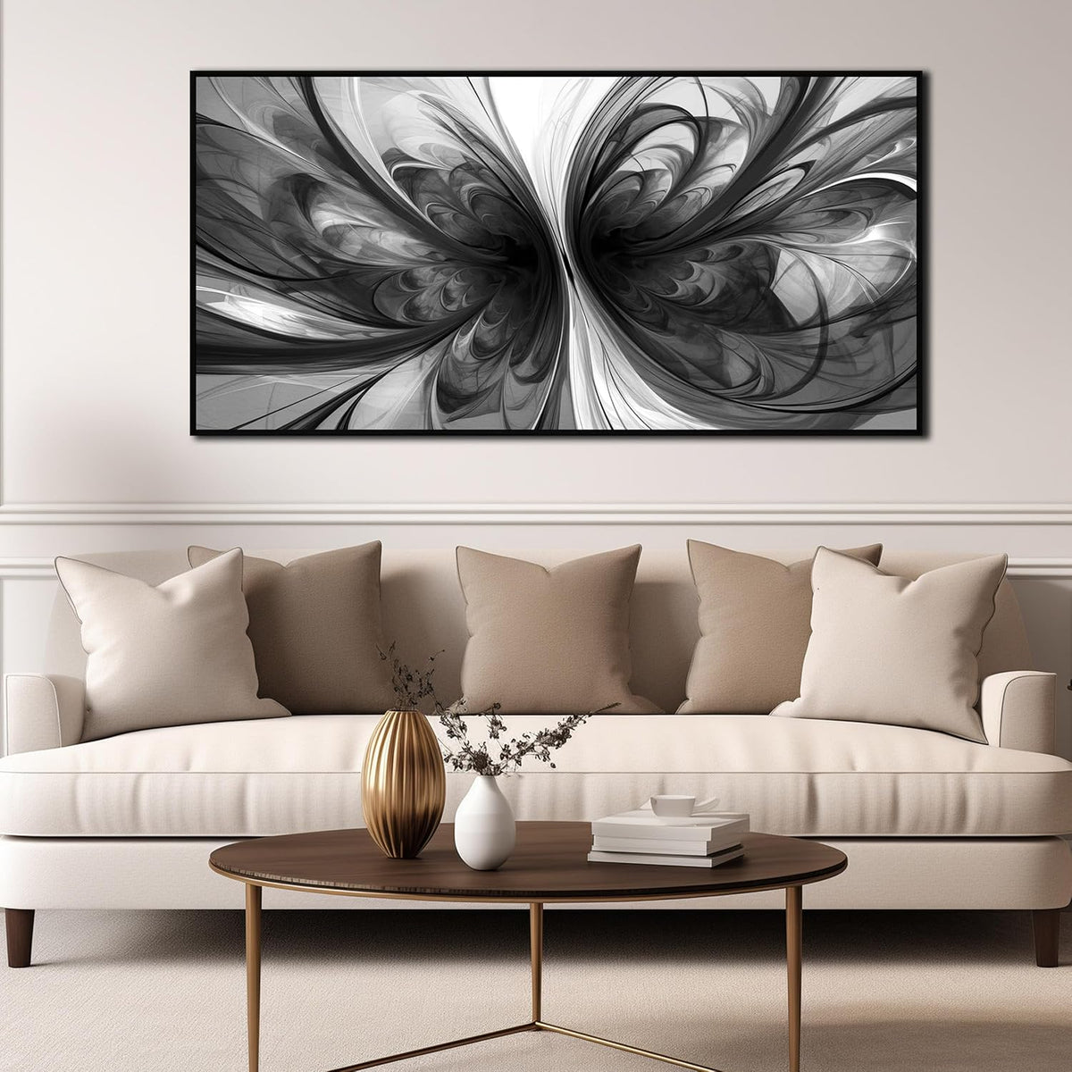 Large Abstract Canvas Wall Art for Living Room Black and White Wall Decor for Office Black Framed