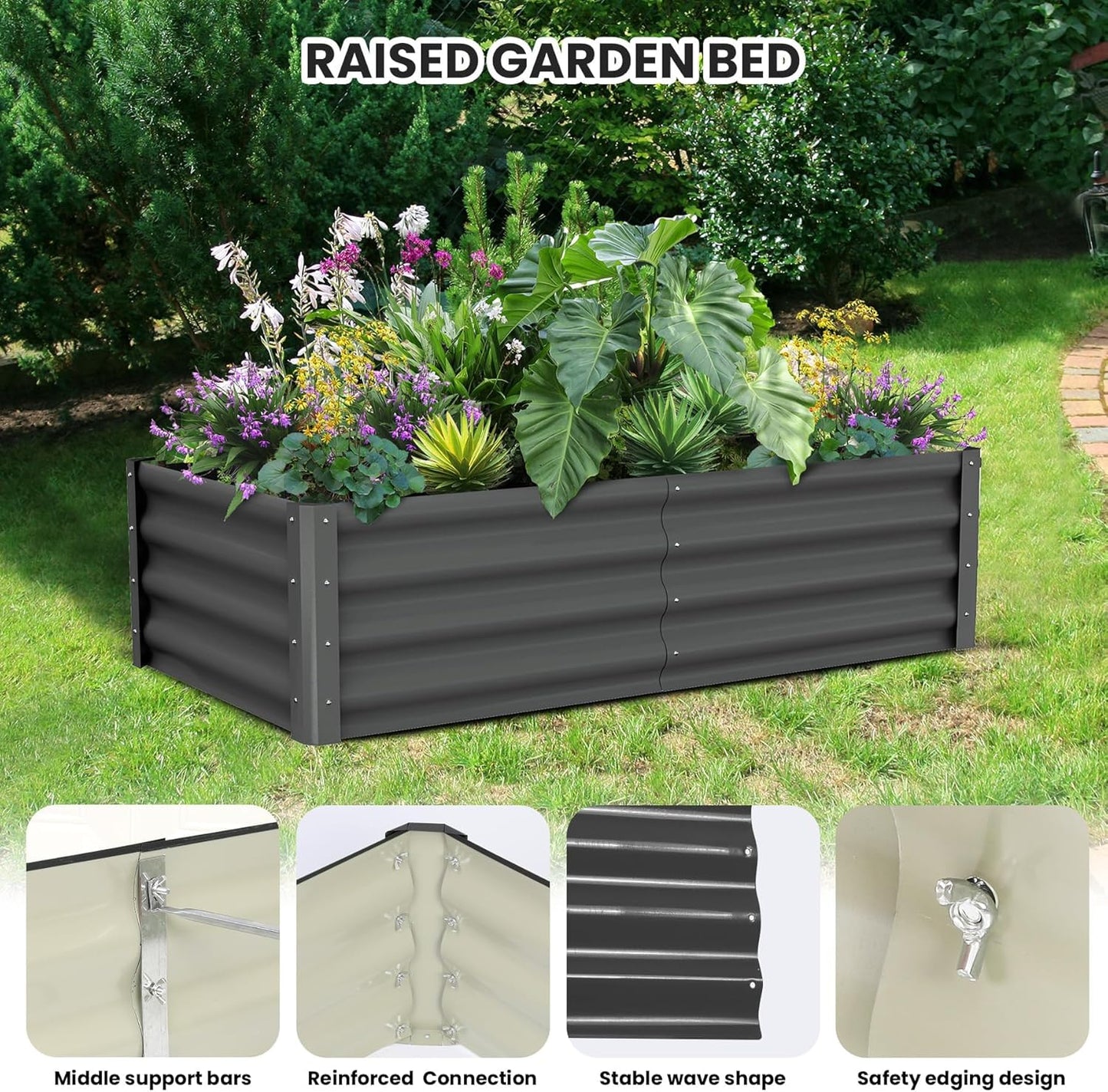 Large Outdoor Planter Boxes Kit Set of 2,6x3x1ft Galvanized Raised Bed Planter with Open-Ended Base