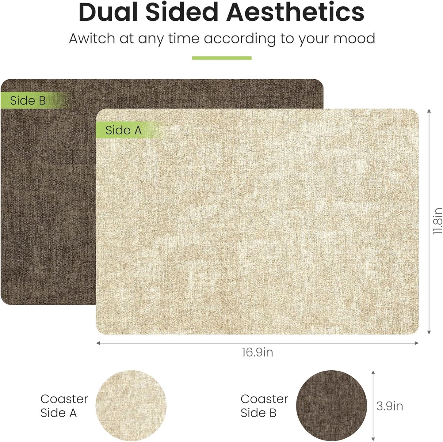 Faux Leather Dual Sided Placemats Set of 6, Square Non-Slip Heat Resistant Placemats with Coaster