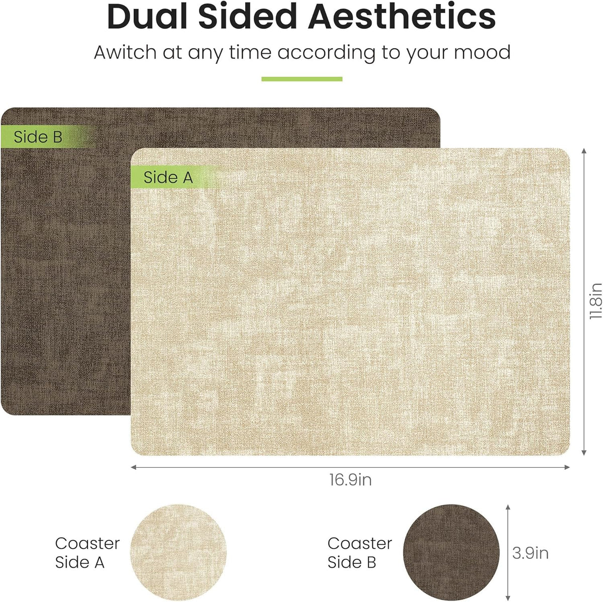 Faux Leather Dual Sided Placemats Set of 4, Square Non-Slip Heat Resistant Placemats with Coaster