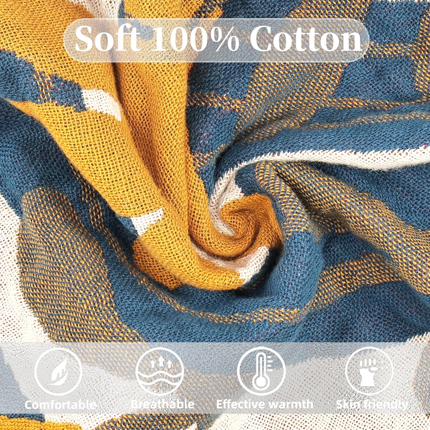 Boho Throw Blanket for Bed - 100% Pure Cotton Ultra Soft Rustic Quilt - Farmhouse Decor Bed