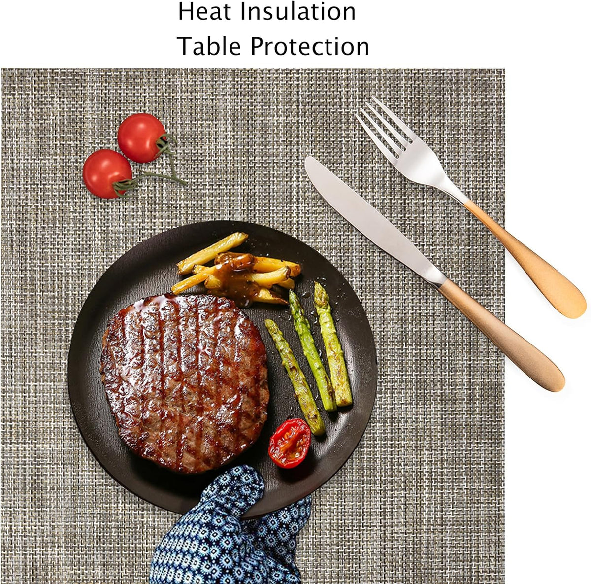 Myir JUN Placemats Set of 6, Vinyl Woven Placemats Place Mats Indoor Washable Table Mats Non-Slip