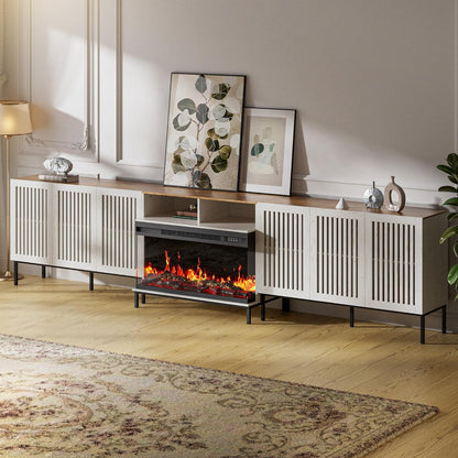 3-Sided Glass Farmhouse Fireplace TV Stand for TVs Up to 110 Inch, Entertainment Center with 36"