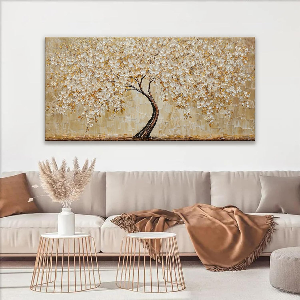 TAIJXAGSG Canvas Wall Art Decor Gold Tree Flower Wall Art Gold Tree Of Life Abstract Wall Decor
