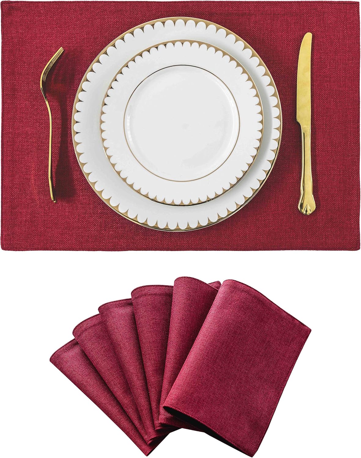 Home Brilliant Placemats Set of 6 Red Place Mats Decoration Heat Resistant Dining Table Place Mats