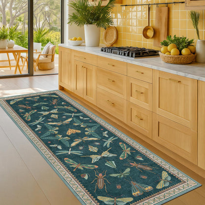 Brown and Green Kitchen Sink Runner Rug 2x6 - Teal Boho Bathroom Rugs for Entrance Indoor, Insect