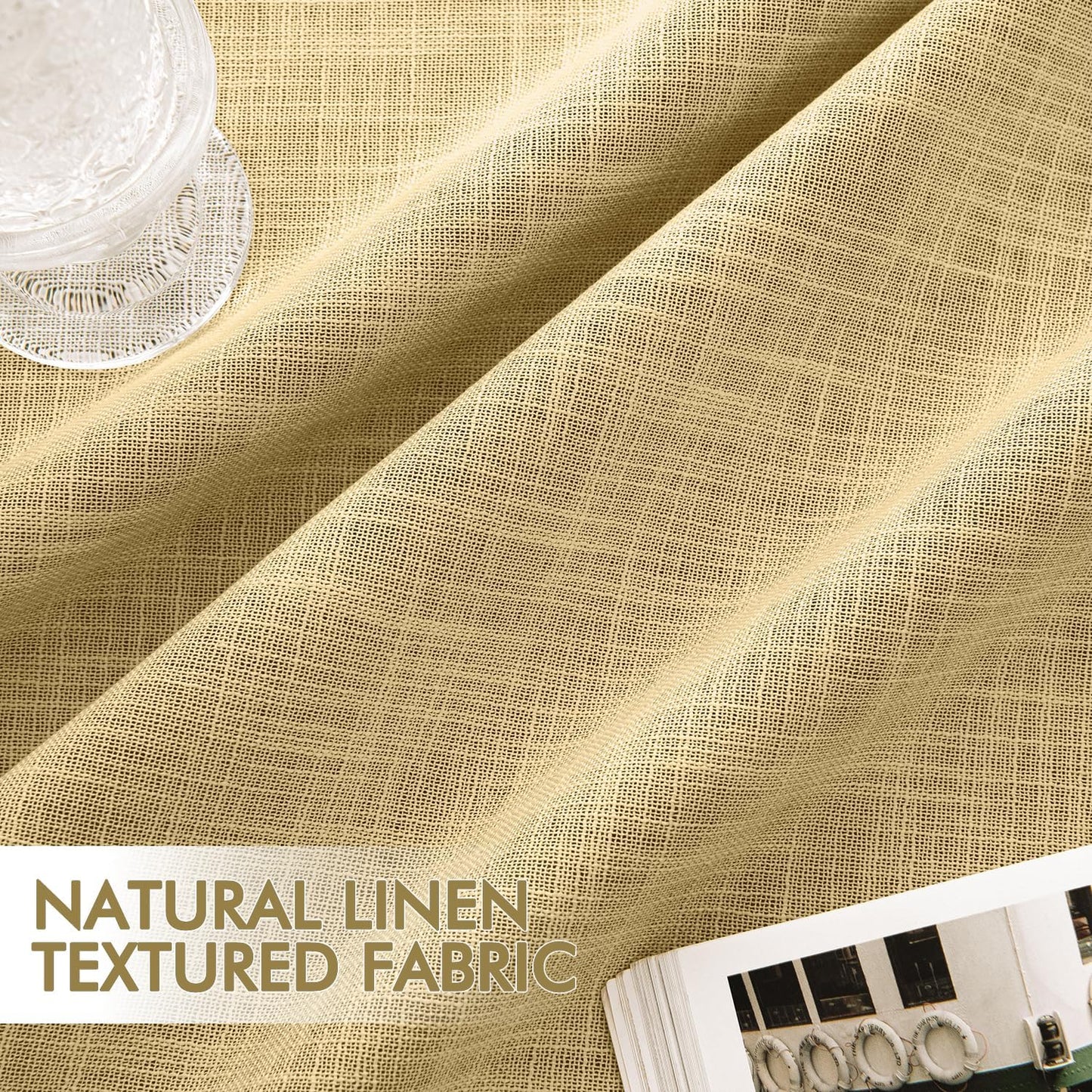 MIULEE Yellow 100% Blackout Linen Curtains 96 Inch 2 Panels Set Double Sided No Coating Pinch