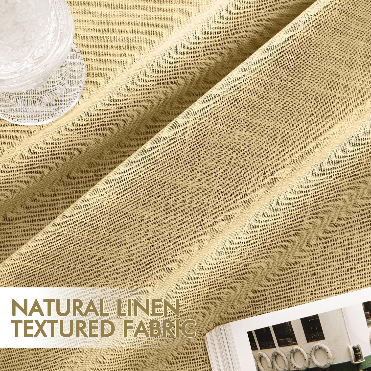 MIULEE Yellow 100% Blackout Linen Curtains 96 Inch 2 Panels Set Double Sided No Coating Pinch