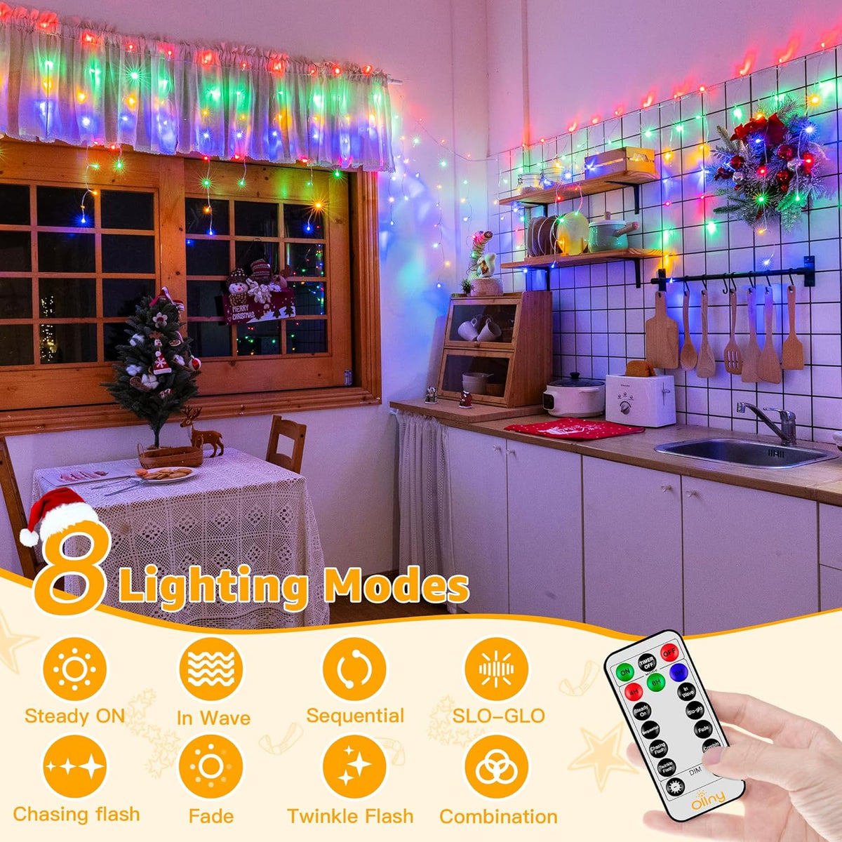 Ollny Icicle Lights Outdoor Multicolor, 594LED 49FT Christmas Lights with Remote 8 Modes Dimmable