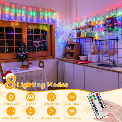 Ollny Icicle Lights Outdoor Multicolor, 594LED 49FT Christmas Lights with Remote 8 Modes Dimmable