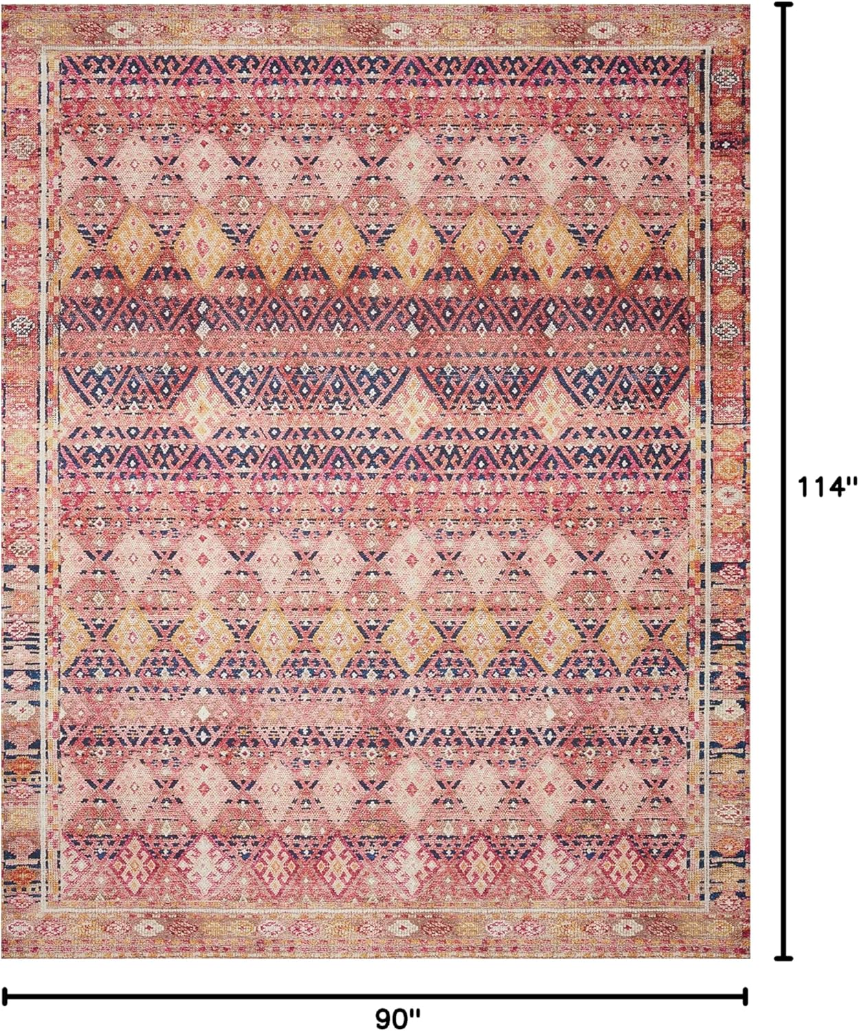 Loloi Layla Collection LAY-15 Magenta/Multi 7'-6" x 9'-6" .13" Thick Area Rug, Soft, Durable